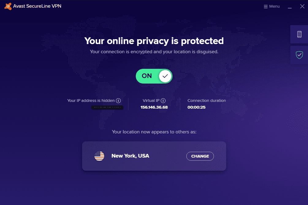 Avast SecureLine VPN Interface