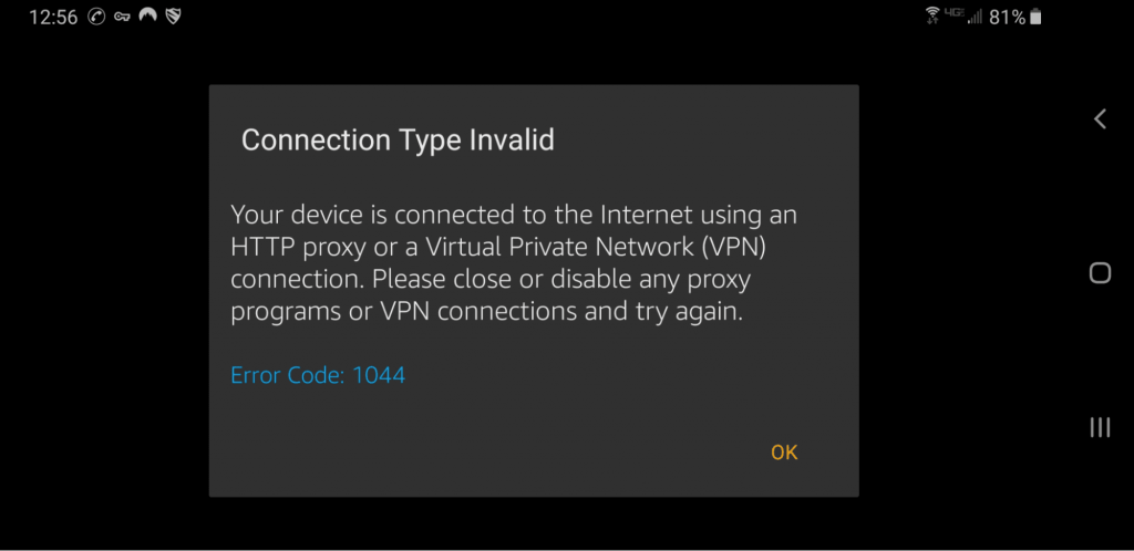 firestick - connection type invalid